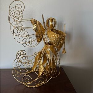 Gold Angel Sculpture tree topper, Candle holder, decorative piece.